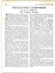 Neglected Composers: Francis Poulenc, by WA Chislett (Gramophone, November 1928) Neglected Composers: Francis Poulenc, by WA Chislett (Gramophone, November 1928)